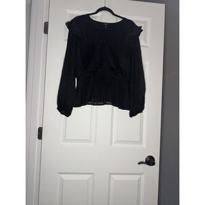 Vera Wang Ruffled Peplum Top Medium Black Striped W Silver Sparkle